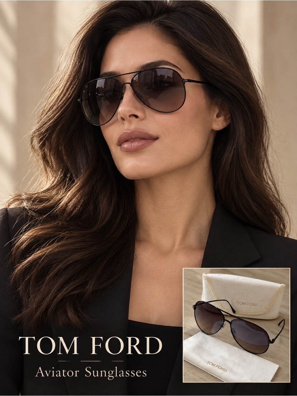 Tom Ford Black Gradient Aviator Sunglasses